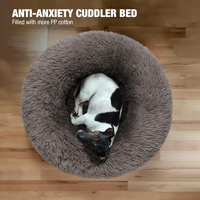 Veehoo Calming Dog Bed for Large Medium Dogs 45 lbs 30", Brown