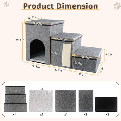 Dog Stairs for Small Dogs 16.5"H Dog 3-Step Pet