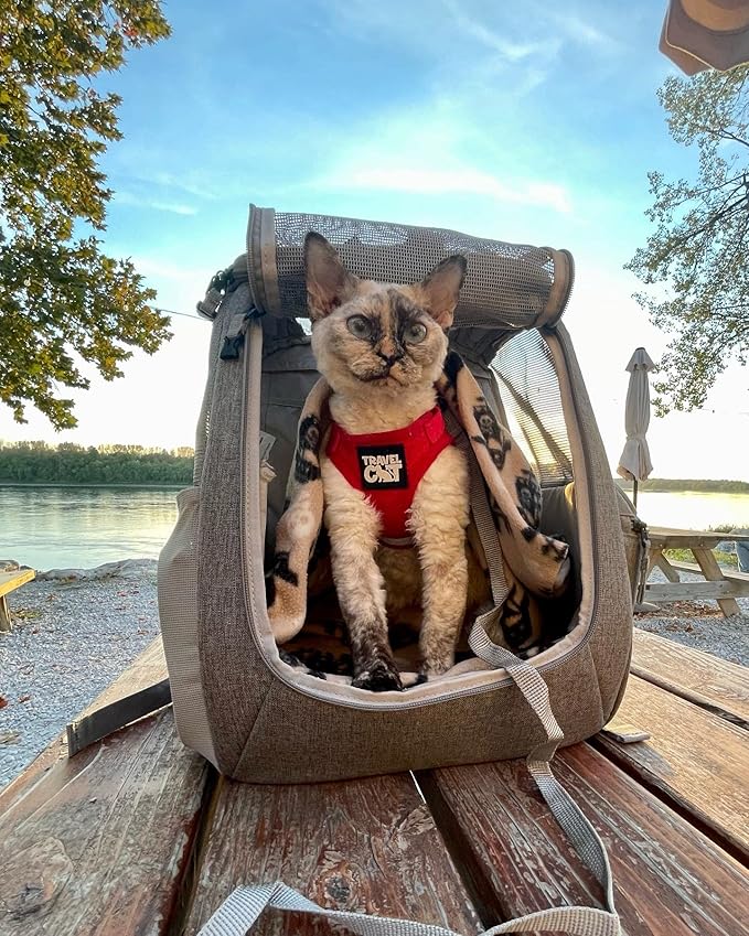 Travel Cat Navigator Carrier Bag - Premium Cat Backpacks for Carrying Cats, Travel, Hiking, Outdoor Use - Grey Mesh Backpacks for Small, Medium, Large Cats up to 25 LBS with Side Pockets, Zipper Clips