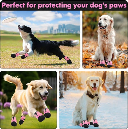 Dog Shoes, Outdoor Dog Boots Non-Slip Waterproof Dog Booties for Medium to Large Dogs 4Pcs for Winter Snowy Day, Summer Hot Pavement with Rugged Sole Pink