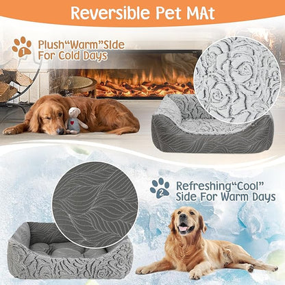 2 in 1 Dog Bed Washable Pet Cooling Beds for Large Medium Small Dogs Cats Orthopedic Reversible Washable Sofa Rectangle Durable Puppy Cuddler Soft Calming Sleeping Bed