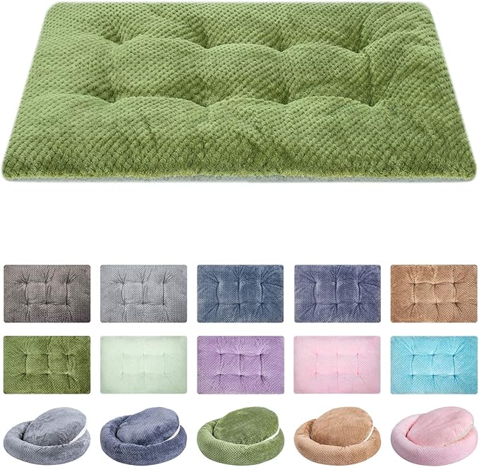 WONDER MIRACLE Fuzzy Deluxe Pet Beds, Super Plush Dog or Cat Beds Ideal for Dog Crates, Machine Wash & Dryer Friendly (23" x 35", L-Olive Green)