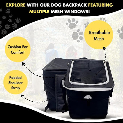 Dog Backpack Carrier – Pet Carrier Backpack for Cat and Dog Carrying Pet and Puppies for Outdoor Use Traveling Hiking -Safety Features (Black)