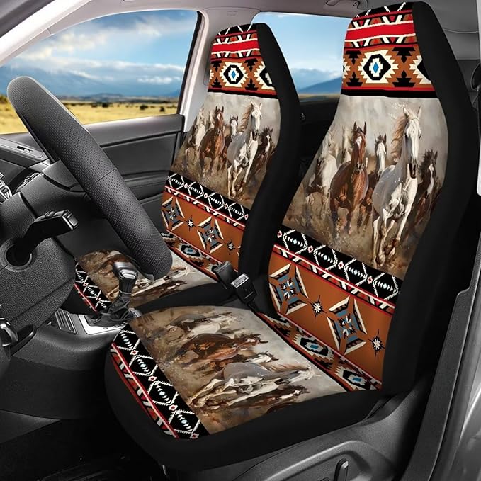 Horse Tribal Front Back Seat Cover Cute Seat