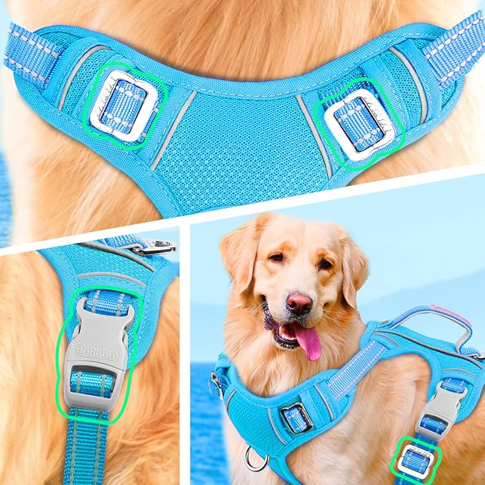 BARKBAY No Pull Dog Harness Large Step in Reflective Dog Harness with Front Clip and Easy Control Handle for Walking Training Running with ID tag Pocket(Blue,M)