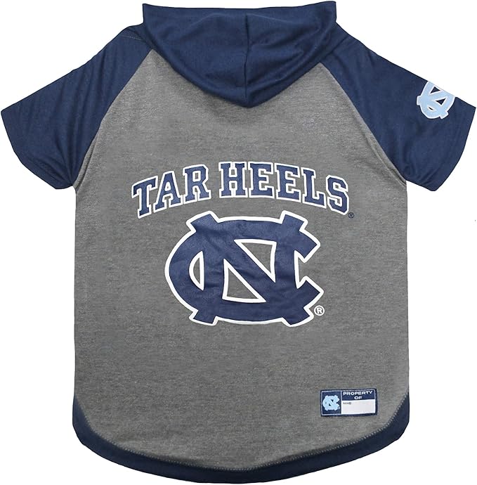 NCAA North Carolina Tar Heels Hoodie for Dogs & Cats, X-Small Collegiate Licensed Dog Hoody Tee Shirt. Sports Hoody T-Shirt for Pets. College Sporty Dog Hoodie Shirt.