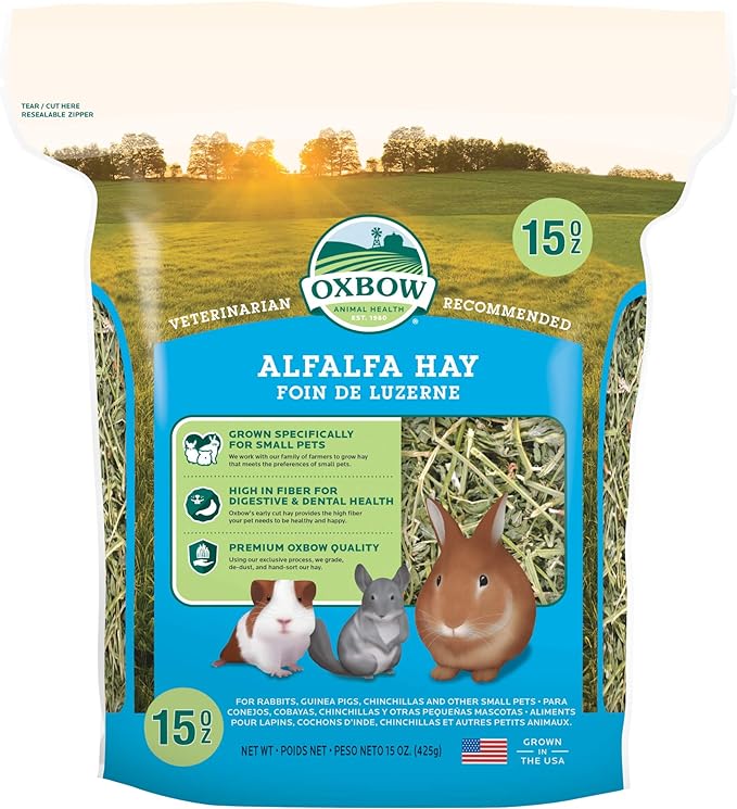 Oxbow Animal Health Alfalfa Hay, For Rabbits, Guinea Pigs, And Small Pets, Grown In The USA, Hand-Selected And Hand-Sorted, 15 Ounce