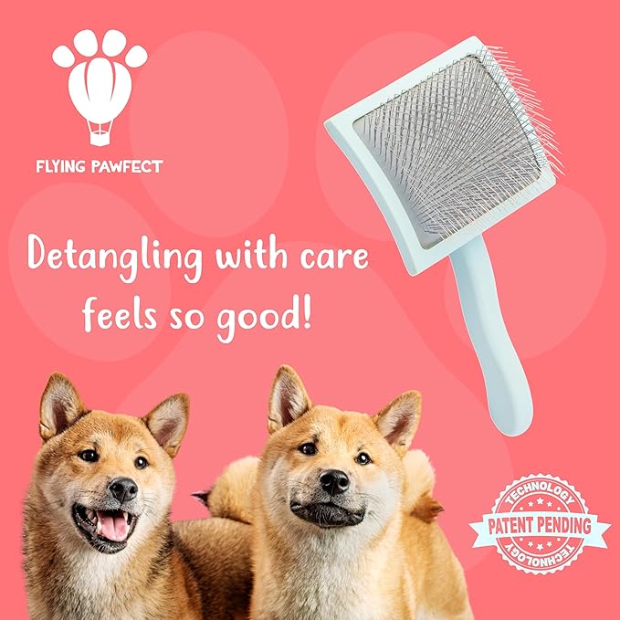 Pet Slicker Brush With Soft Massage Grooming Stainless Steel Pins - For Dematting, Shedding Fur, and Undercoat - Ideal Gift for Professional Pet Groomers - Long Slicker Brush - Flying Pawfect