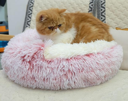 Calming Round Dog Beds &Cat Cave Bed with Hooded Cover 20x20inch)