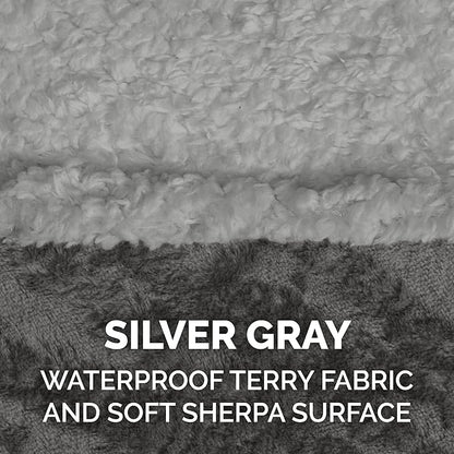 Furhaven Waterproof & Self-Warming Throw Blanket for Dogs & Indoor Cats, Washable & Reflects Body Heat - Soft-Edged Terry & Sherpa Dog Blanket - Silver Gray, Large