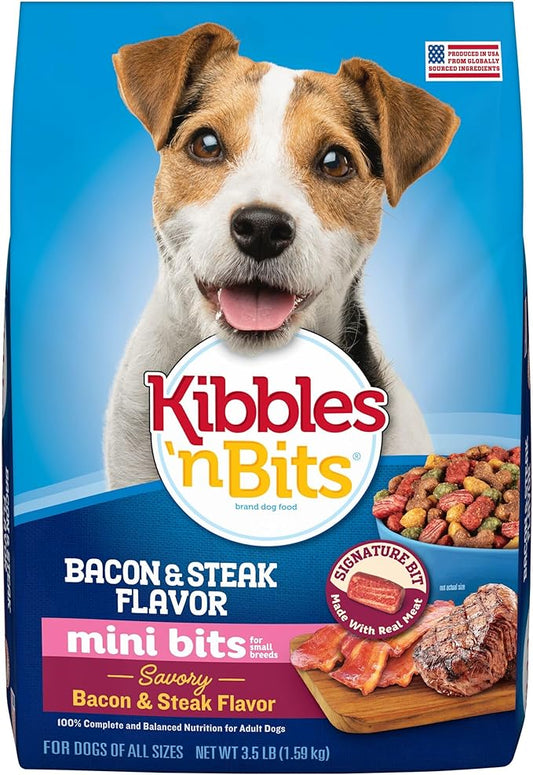 Kibbles 'n Bits Mini Bits Small Breed Savory Bacon & Steak Flavor Dry Dog Food, 3.5 lb. Bag