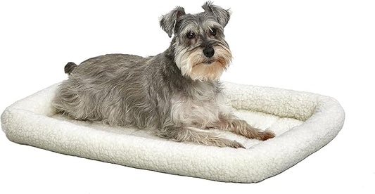 MidWest Homes for Pets Bolster Dog Bed 30L-Inch White Fleece Dog Bed w/ Comfortable Bolster 30-Inch Dog