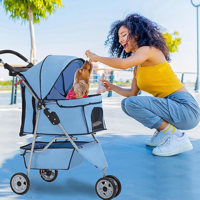 FDW Pet Stroller Foldable Dog Stroller 3-Wheel Durable Cat Jogger Stroller for Small and Medium Dogs Cats with Washable Liner Storage Basket Cup Holder