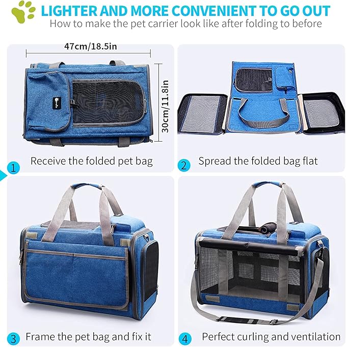 Cat Carrier Large Pet Carrier for 2 Cat, 18.5"x11.8"x11.8" Cat Bag for Midium Large Cats Airline Approved Dog Carrier for Small Dogs, Cat Travel Carrier Foldable 5-Windows Breathable Mesh Design