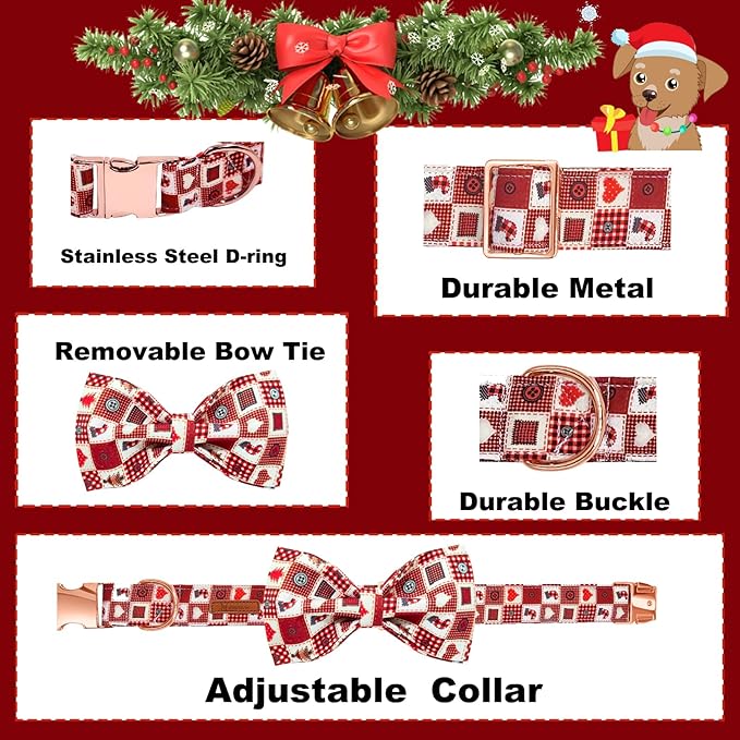 Christmas Day Dog Collar with Bow Red Green