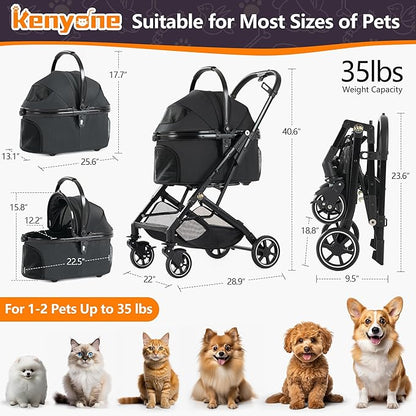 Kenyone 3-in-1 Pet Stroller for Small Medium Dogs