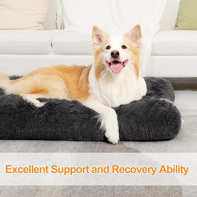 KSIIA Dog Crate Bed Washable Dog Beds for Large Dogs Deluxe Plush Fluffy Comfy Thick Kennel Pad Anti-Slip & Anti-Scratch Pet Sleeping Mat 35 x 23 Inch,