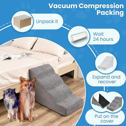 PAWSCRAT Dog Stairs 4 Steps 19.6 inch 30D Foam