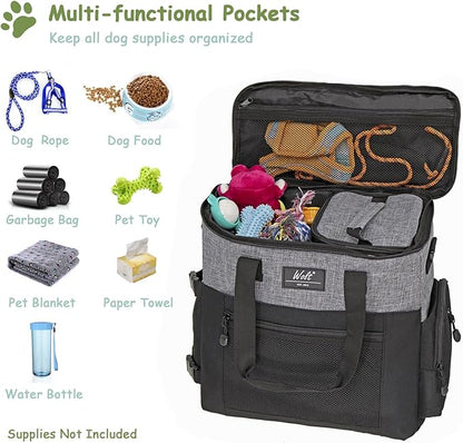 WOLT | Pet Travel Bag Kit for Dog Carrier & Travel, Includes 2 Food Containers + 2 Collapsible Bowls + 1 Placemat, Airline Approved Organizer for Pet Supplies Essentials Camping, Hiking, Weekend Away