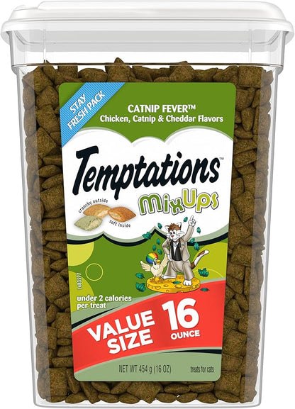 Temptations MixUps Catnip Fever Flavor Crunchy and Soft Cat Treats, 16 oz. Tub