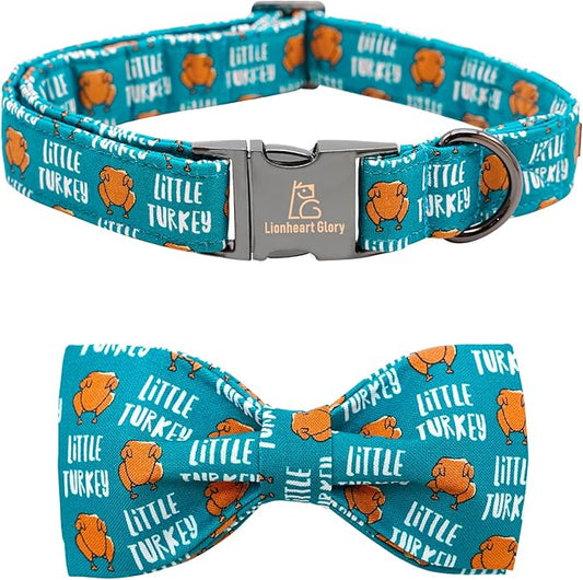 Lionheart glory Thanksgiving Dog Collar, Turkey Dog Bow Collar Adjustable Soft and Comfortable Bowtie Collars for Large Dogs Girl or Boy Pet Gift Fall Collar Dog Bow