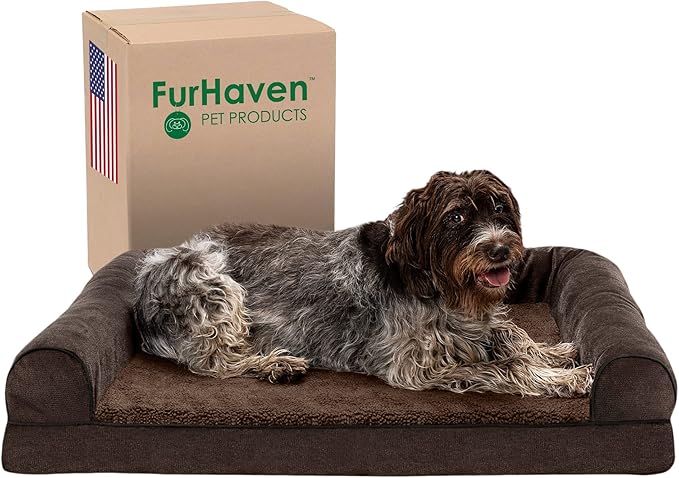 Furhaven Memory Foam Dog Bed for Large Dogs w/ Removable Bolsters & Washable Cover 95 lbs