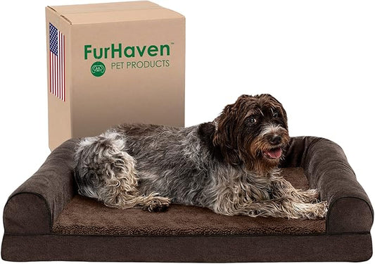 Furhaven Memory Foam Dog Bed for Large Dogs w/ Removable Bolsters & Washable Cover 95 lbs