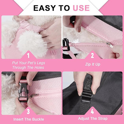 Pet Backpack Carrier for Small Dogs Easy-Fit Dog Backpack Carrier Adjustable Dog Chest Carrier 5-8 Lbs, Pink M