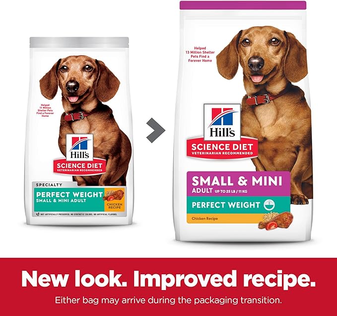 Hill's Science Diet Perfect Weight, Adult 1-6, Small & Mini Breeds Weight Management Support, Dry Dog Food, Chicken Recipe, 4 lb Bag