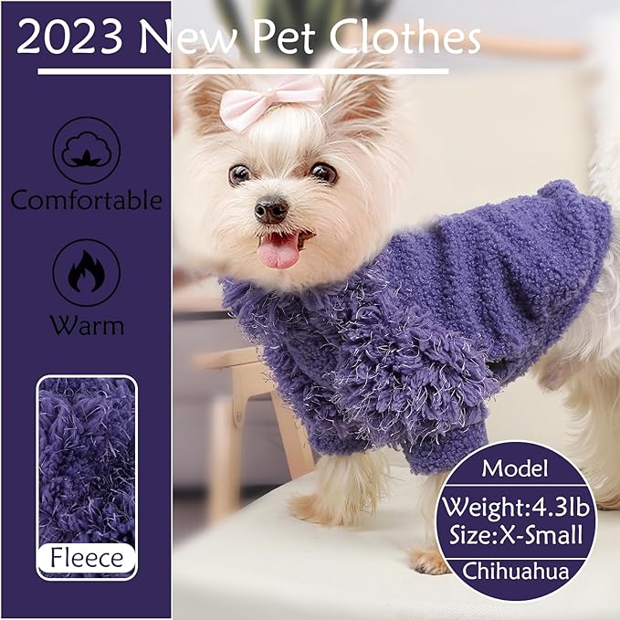 Dog Sweaters for Small Dogs Girl Boy Winter Puppy Sweater Clothes Fleece Warm Pet Outfit for Chihuahua Yorkie Teacup Cute Plain Cold Weather Dog Coat Cat Apparel Clothing (Small