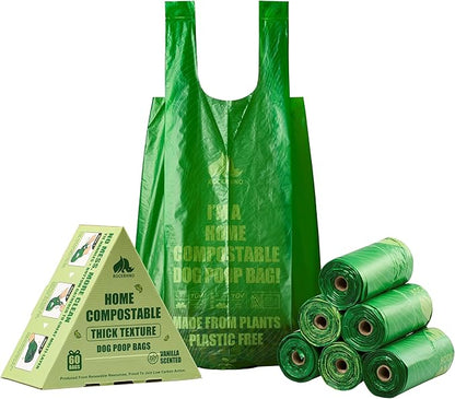 100% Home Compostable Dog Poop Bags With Handles 33% Thicker 8x Protection 60 Bags)