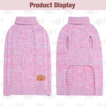 BEAUTYZOO Small Dog Sweater -Turtleneck Pullover Classic Cable Knit Fuzzy Winter Coat Dog Cold Weather Clothes for Small Medium Dogs Puppy Girl Boys(Gradient Rose, S)