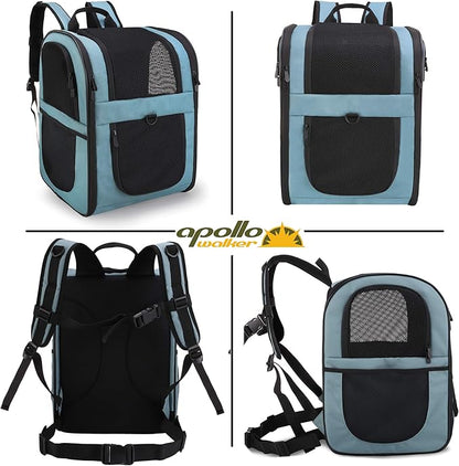 APOLLO WALKER Pet Carrier Backpack for Small Cats and Dogs, Puppies, Two-Sided Entry, Safety Features and Cushion Back Support for Travel, Hiking, Outdoor Use (Blue)