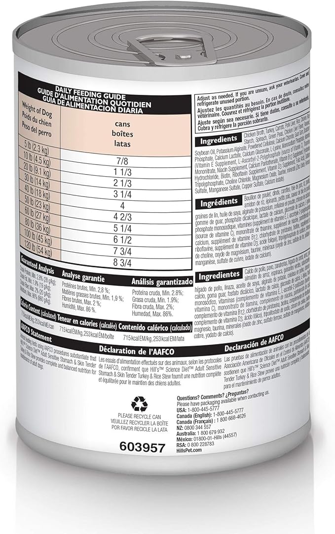 Hill's Science Diet Sensitive Stomach & Skin, Adult 1-6, Stomach & Skin Sensitivity Support, Wet Dog Food, Chicken & Barley Stew, 12.5 oz Can, Case of 12