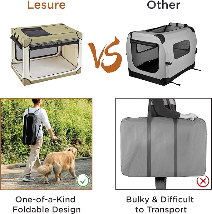 Lesure Soft Collapsible Dog Crate 42 Inch 4-Door Foldable