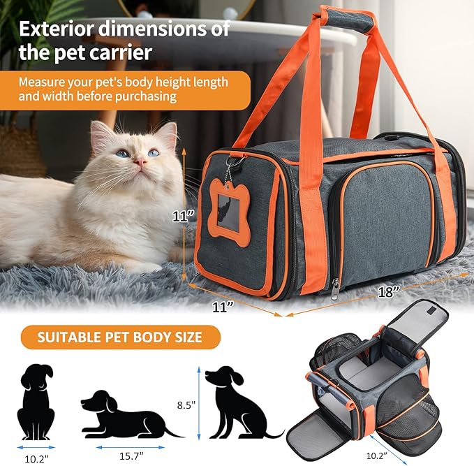 LOOBANI Pet Carrier with Wheels,Pet Carrier Airline Approved 18x11x11 for Small Dogs & Cats Puppy Up to 16 LBS Airline Approved Dog Carrier, Cat Carrier Underseat Safe and Easy Travel Vet Visit