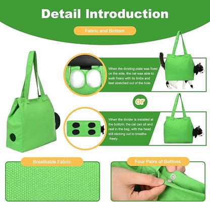 Yanvega Cat Soft Travel Carrier Pet Supplies Sling Bag, Cat Tote Bag Carrier Soft-Side Pet Carrying Chest Bag, Color Green Size M Cat Sling Holder for Nail Trimming Support Cats and Dogs Up to 11 lbs