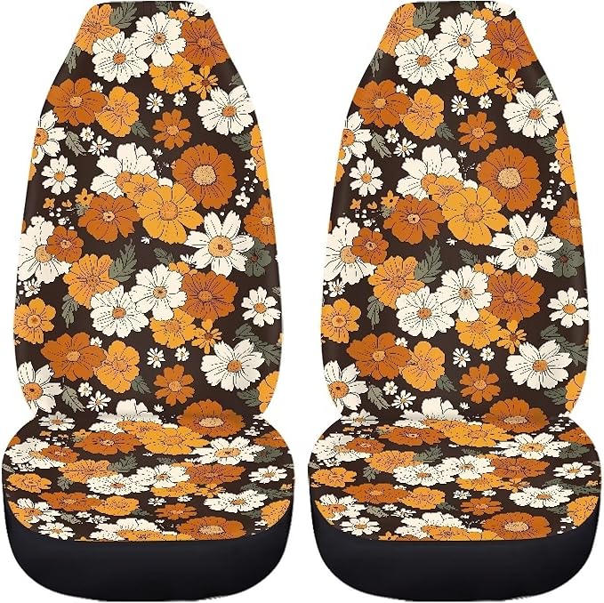 Groovy Hippie Flower Daisy Car Seat Covers Front Set