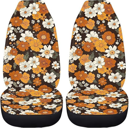 Groovy Hippie Flower Daisy Car Seat Covers Front Set