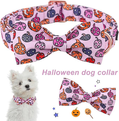 ARING PET Halloween Dog Collar-Cute Pink Pumpkin Dog Collar with Bow