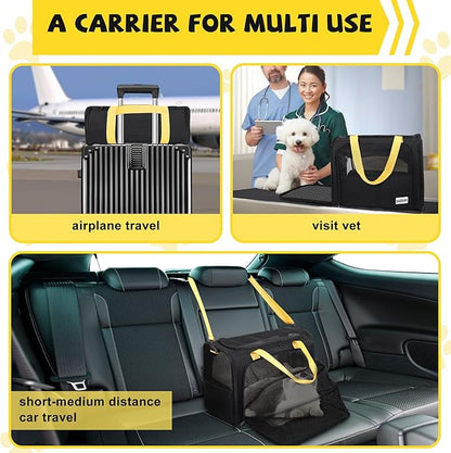 19 x 13 x 9 TSA Approved pet Carrier for cat and Small Dog up to 12-15 lbs,Turn Down to Putted underseat for Southwest Allegiant and Other Airlines Have 9'' or 9.5'' Height Space