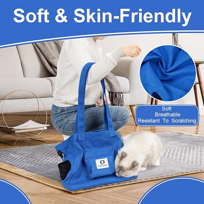 Cat Soft Travel Carrier Sling Bag Pet Supplies Cat Restraint for Nail Trimming, Color Blue Size XL Adjustable Crossbody Strap Storage Pocket, Large Space for 11 to 24 lbs Cats and Small Dogs