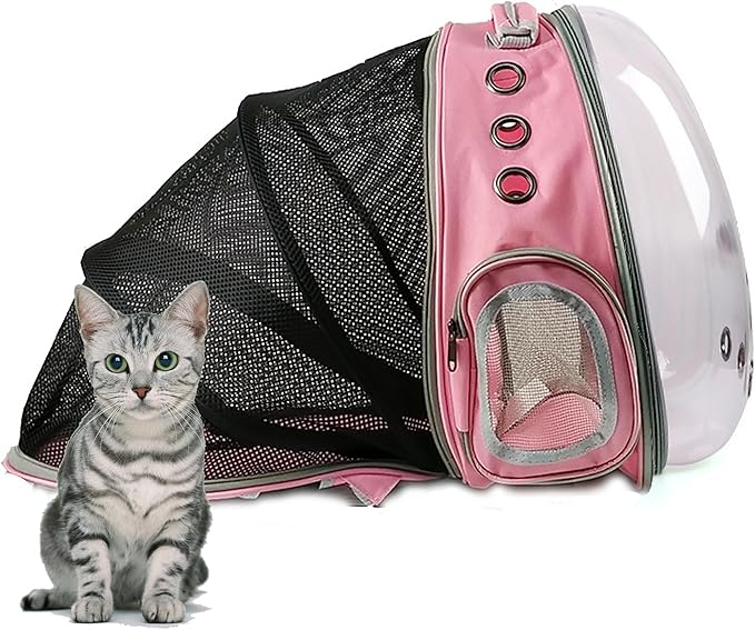 Cat Backpack Carrier,Expandable Bubble Backpack for Carrying Cats and Puppies,Airline-Approved Pet Travel Carrier Designed for Travel, Hiking, Walking Outdoor Use,Pink