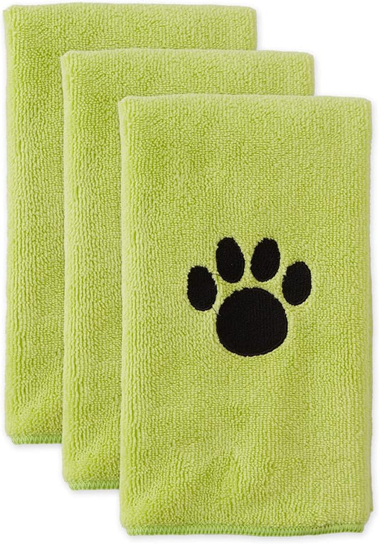 Bone Dry Pet Grooming Towel Collection Embroidered Absorbent Microfiber Drying Set 15x30, Lettuce 3 Count