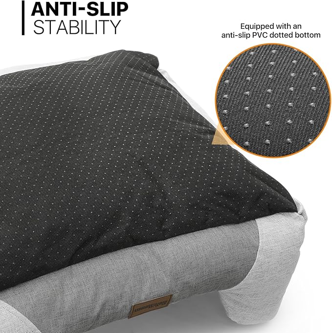 MoNiBloom 27"x21"x7" Dog Beds for Medium Small Dogs Machine-Washable Linen-Like Fabric Pet Beds Warming Cozy Soft Bed for Dogs and Cat