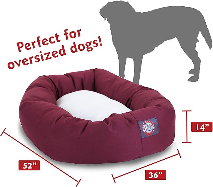 52 inch Burgundy & Sherpa Bagel Dog Bed By Majestic Pet Products