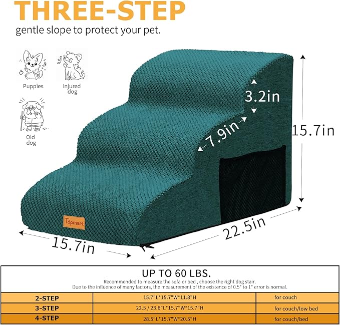 Topmart 3 Tiers Foam Dog Ramps/Steps