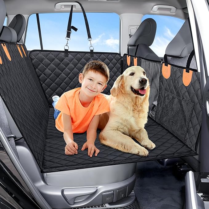KMF Dog Car Seat Cover for Pets Waterproof Seat Cover，Back Seat Extender 600D，Non-Inflatable Multi-Use