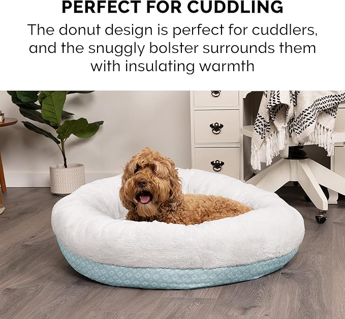 Furhaven 36" Round Donut Dog Bed for Large/Medium Dogs 75 lbs