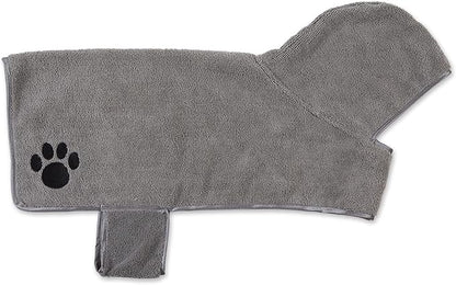 Bone Dry Pet Robe Collection, Embroidered Absorbent Microfiber Bath Robe with Adjustable Closure, for Dogs & Cats, Medium, Gray